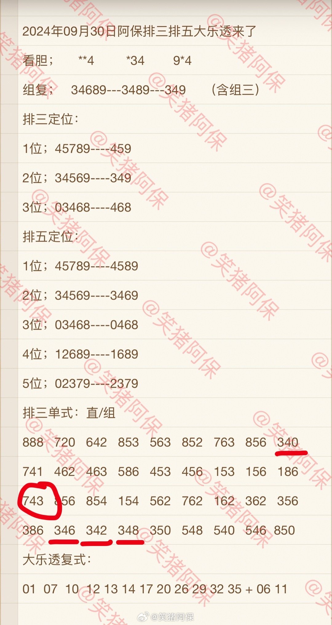 P3试机号出743后的奖号走势分析